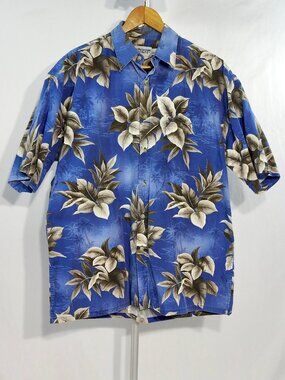 Windham Pointe Sz L 100% Cotton Mens Hawaiian Shirt Tropical Leaves